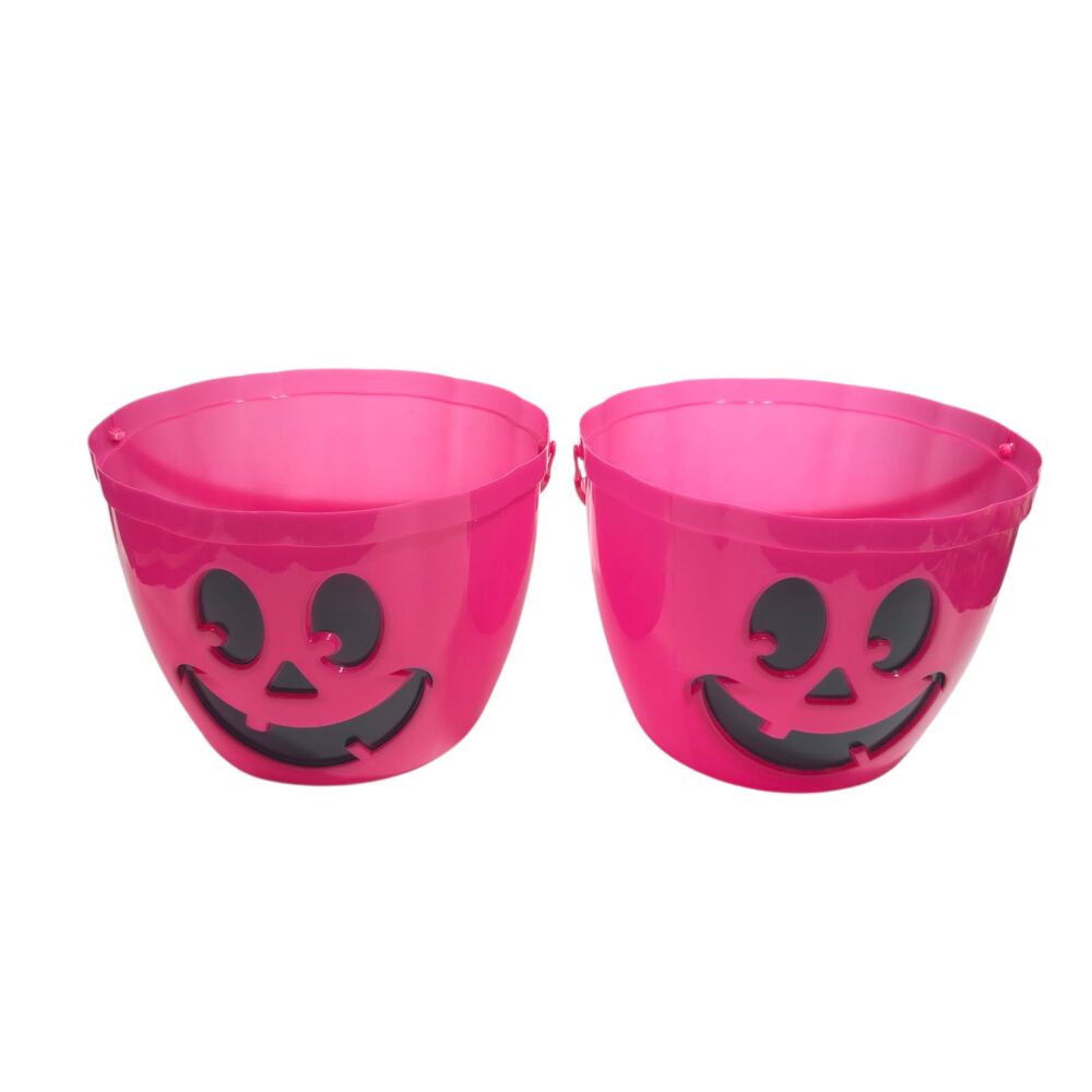 Lot of 2 T-Mobile Pink Plastic Pumpkin Halloween Buckets Trick or Treating